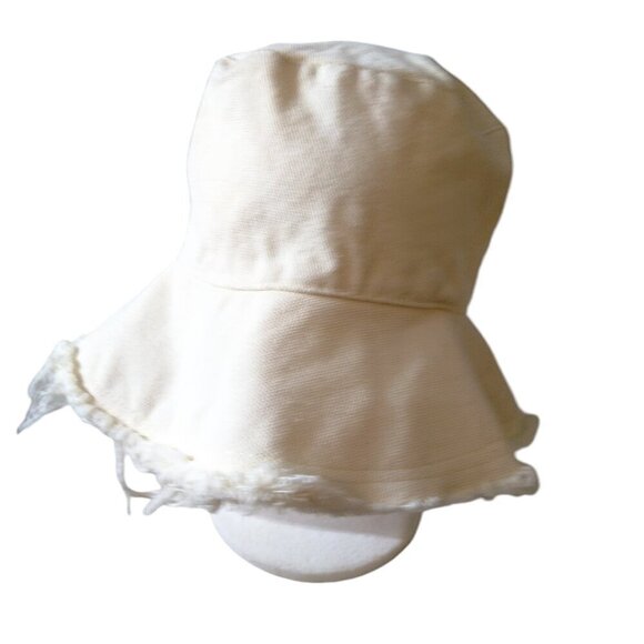 Frayed Edge Canvas Bucket Hat Off White Casual Beach - Picture 2 of 4